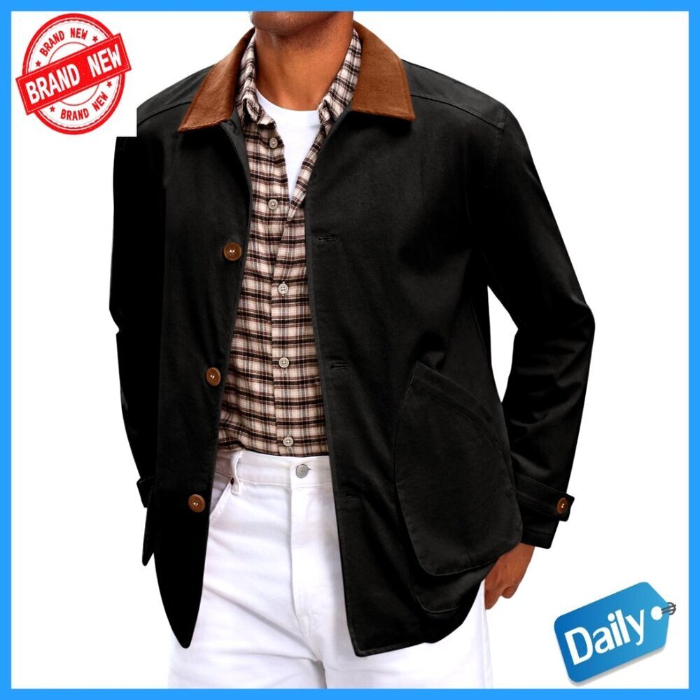 Lightweight Cotton Barn Jacket Vintage Military Casual Button Down Long Sleeve